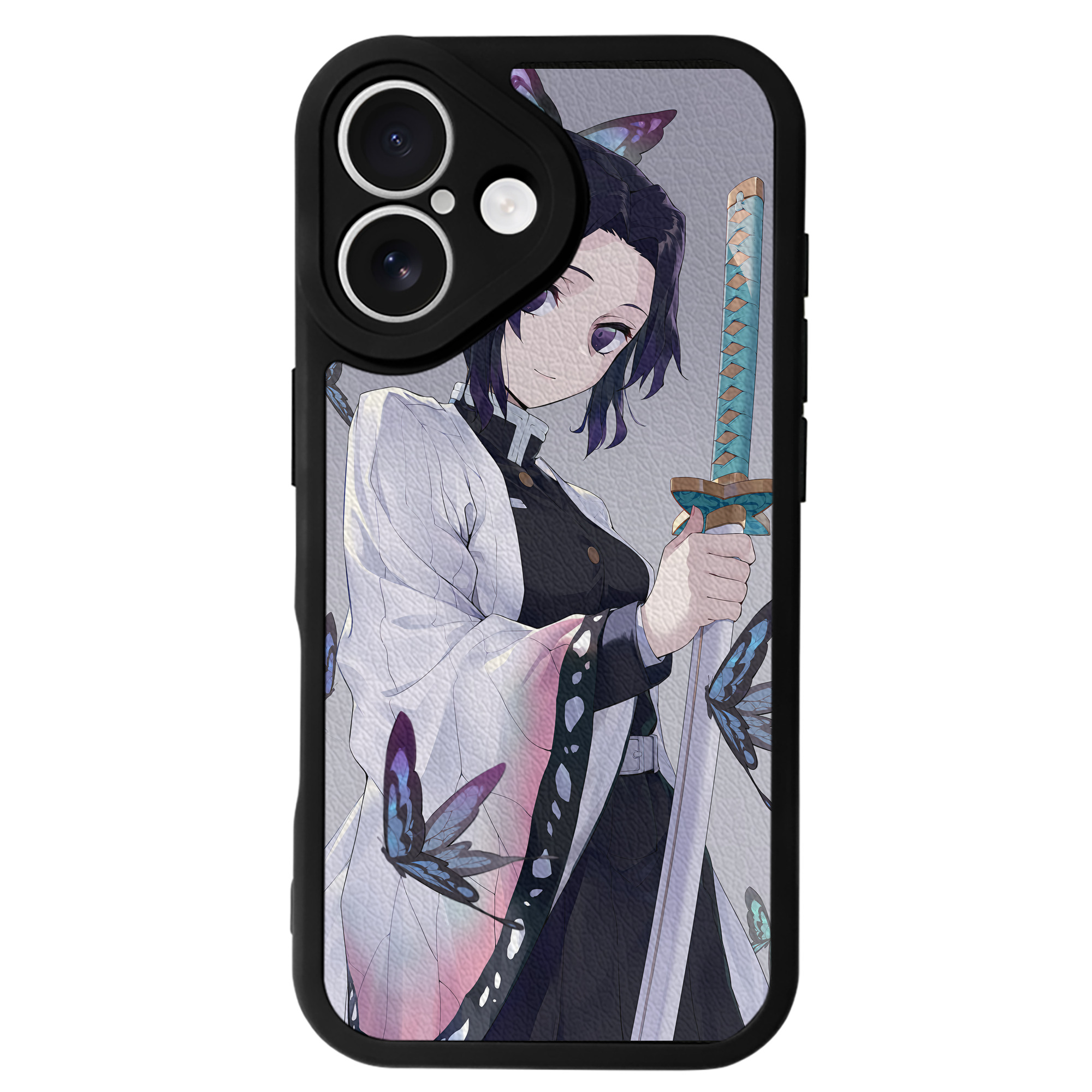 （画像用） 鬼滅の刃（きめつのやいば）蟲柱-胡蝶 しのぶ／こちょう しのぶ Kochou Shinobu 【iPhone 16シリーズ対応】シリコンスマホケース（レザー調） 材質：シリコン